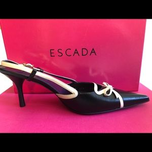 Escada Black and Tan Slingback Heels